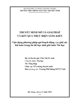 Vận dụng phương pháp qui hoạch động vào giải các bài toán trong ôn thi học sinh giỏi môn Tin học